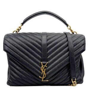 Yves Saint Laurent  College Large Monogram Chevron Leather Crossbody Bag Black